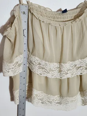 American Eagle Cream Boho Ruffle Lace Cropped Top Size XL thumbnail 6