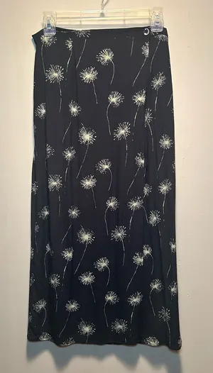 Ann Taylor LOFT Black Dandelion Print Wrap Style Skirt Size 10 thumbnail 1