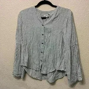 Madewell White with black window pane plaid sz M bell sleeves button down academia preppy thumbnail 1