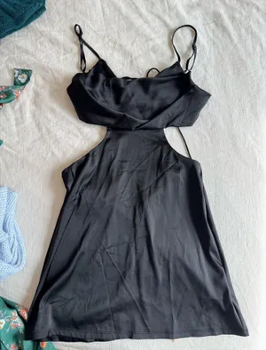 Black satin tie dress thumbnail 1