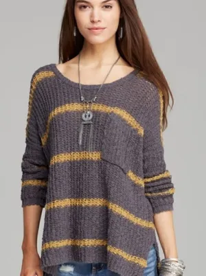 Free People Greenwhich Village Striped Oversized Cotton Knit Sweater Size XS thumbnail 1