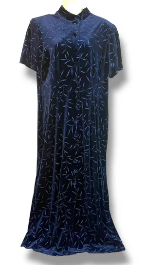 Another Thyme Blue Velvet Maxi Dress Glitter Leaf Pattern Vintage 18 Large 8 -10 thumbnail 1