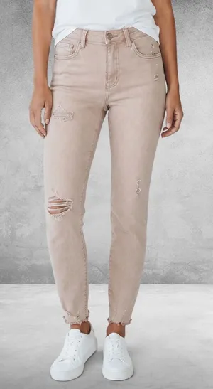 VERVET‎ Skinny High-Rise Distressed Crop Jean in Blush/Taupe, Size 27 thumbnail 1