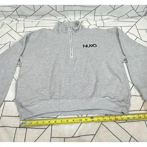 Nuvo‎ Cropped Quarter-Zip Sweatshirt High Collar Embroidered Gray Womens Size M thumbnail 8