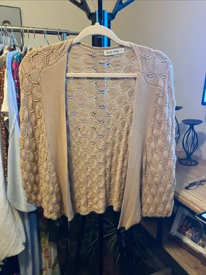 Grace Karin Beige Open Cable Lace Knit Draped Cardigan thumbnail 2