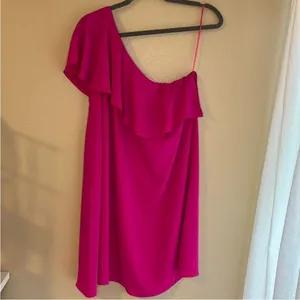 Amanda Uprichard One Shoulder Fuchsia Pink Ruffled Dress size‎ P thumbnail 3
