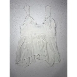 Almost Famous White Crochet Lace Boho Cami Top Sharkbite Hem Smocked Back Large thumbnail 2