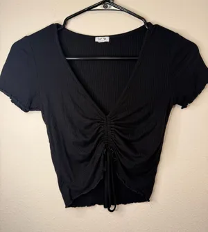 Garage Black Ruched V-Neck Crop Top thumbnail 1