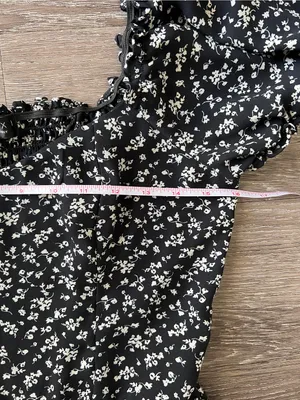 TRIXXI Black Floral Wide Leg Jumpsuit Puff Sleeve Smocked Back S thumbnail 13