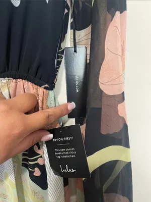 Lulus Wondrous Water Lilies Black Floral Print Maxi Dress Medium New thumbnail 7