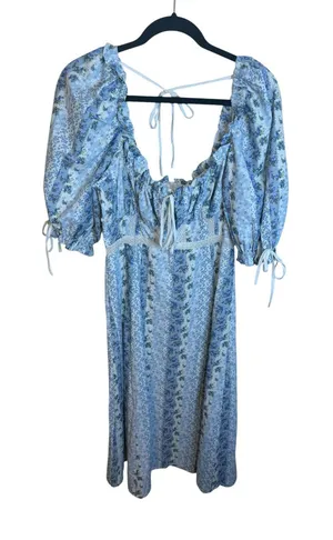 L’Atiste By Amy Blue Floral Puff Sleeve Cottagecore Midi Dress thumbnail 1