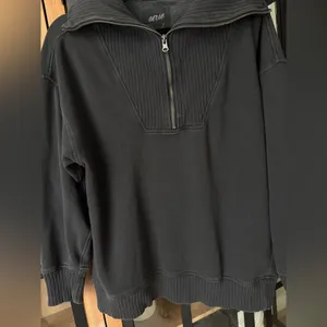 Aerie Down To Earth half zipper pullover sweatshirt ribbed charcoal oversized thumbnail 8