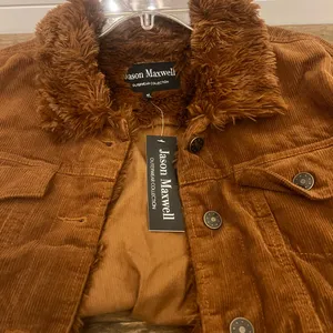 Jason Maxwell brown corduroy denim jacket fur collar‎ size M NWT thumbnail 6