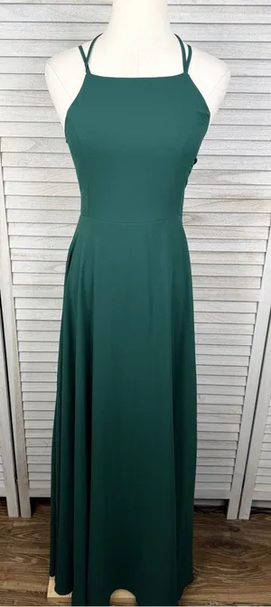 LULUS "Strappy To Be Here" Forest Green Lace Up Maxi Dress Semi Formal/Party-M thumbnail 1