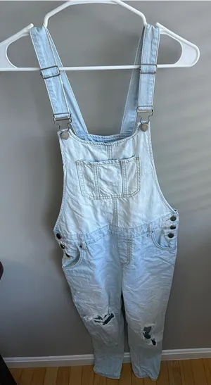 Forever 21 Light Blue Distressed Denim Overalls thumbnail 1