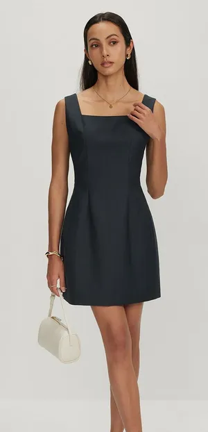 Commense Preppy Bow Backless Tank Charcoal Gray Minimalist Dress NWT Large thumbnail 1
