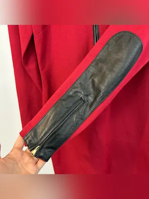 Ralph Lauren Red Mock Neck Lamb Leather Elbow Pad Sheath Bodycon Dress Size 2 thumbnail 5
