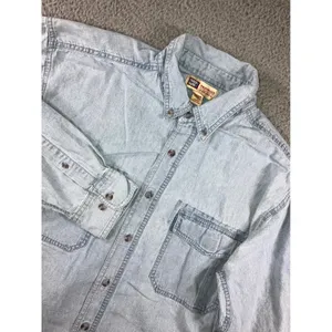 Faded Glory Vintage Denim Shirt Women XL Light Wash Button Up Workwear Chore Western Utility thumbnail 2