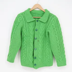Vintage Handmade Green Cable Knit Cardigan Button Up Chunky Collared Sweater thumbnail 1