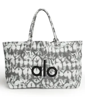 Alo Yoga Iconic Shopper Tote in grey tie dye. thumbnail 1