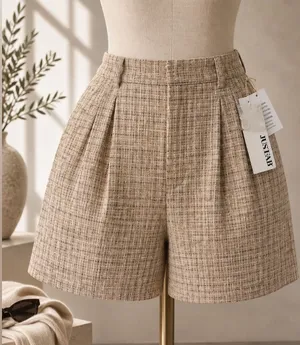 JustFab Linen Blend Tweed Shorts NWT XXL Beige Work Career thumbnail 1
