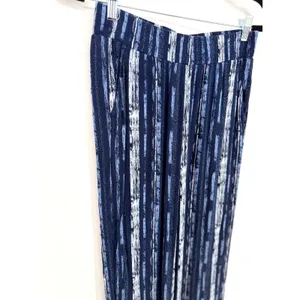 Three Dots Wide Leg Pants Womens Small‎ Blue Abstract Stripe Textured Rayon Boho thumbnail 3