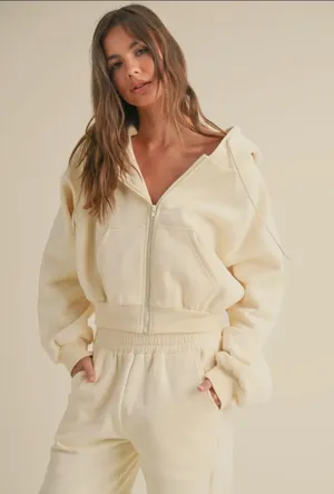 Kimberly Cream cropped Hooded Zip-Up thumbnail 1