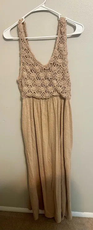NWT Aerie Brown V Neck Crochet Top Maxi Dress thumbnail 1