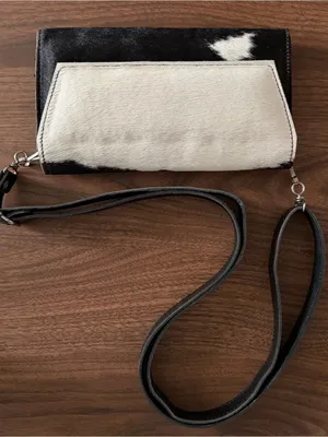 Cowhide Wallet Clutch with Crossbody Strap thumbnail 1