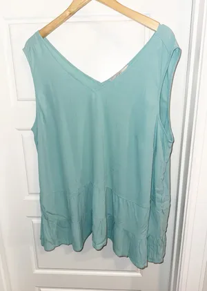 LOFT Teal V-Neck Sleeveless Ruffle Tunic thumbnail 1