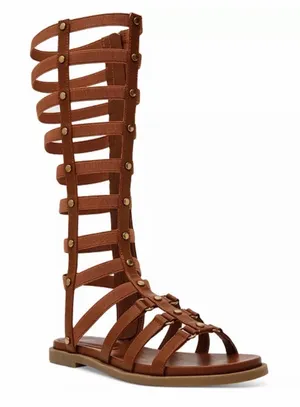 Wild‎ Pair Size-6.5M Romikaa Knee High Gladiator Sandals Brown Faux Leather thumbnail 1