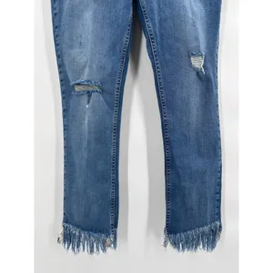 Free People‎ Women's Blue Denim Distressed Frayed Fringe Hem Jeans Size 30 thumbnail 3