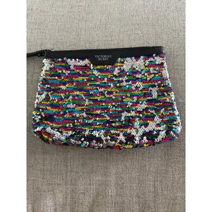 Victoria's Secret colorful‎ sequin sparkle wristlet clutch purse cosmetic bag thumbnail 2