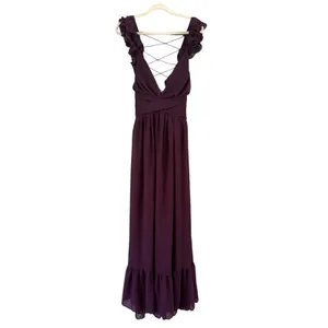 NWT Lulus Soiree Celebration Purple Ruffled Lace-Up Maxi Dress Size XS thumbnail 4