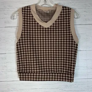 Urban Romantics Y2K Argyle Vest Women’s M Brown Preppy Retro Lightweight Academia thumbnail 1