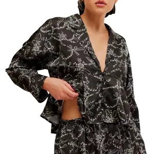 Intimately Free People Black Floral Beauty Sleep Peplum Blouse Medium thumbnail 9