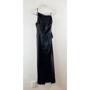 Petal & Pup Satin Asymmetrical One Shoulder Cocktail Maxi Dress Black 2 thumbnail 3