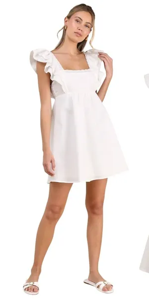 Lulus Marvelous Time White Ruffled Mini Dress XL NWT Coquette Fairycore Babydoll thumbnail 1