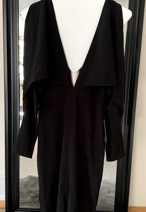 LULU’S Long Sleeve Open Shoulder & Back Black Dress thumbnail 1
