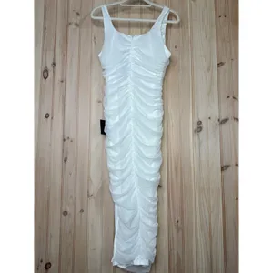 NWT Lulus V.I.P. Treatment White Mesh Ruched Bodycon Midi Dress Party Sexy Sz M thumbnail 5