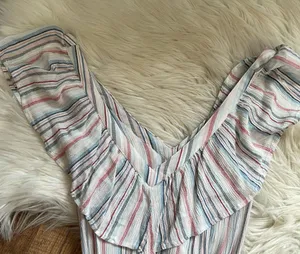AMERICAN EAGLE V-Neck Ruffle Striped Romper thumbnail 5