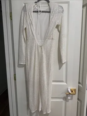 ASOS Ivory Sequin Long Sleeve Midi Dress thumbnail 3