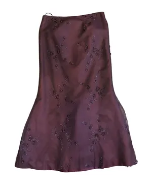 Vintage Rose Taft 100% Silk Beaded Embroidered Mermaid Gown Dress Plum Purple 16 thumbnail 1