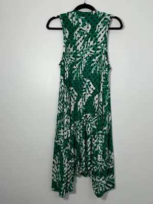 Maeve Anthropologie Womens Medium Caye Swing Dress Green Tropical Palm Polka Dot thumbnail 3