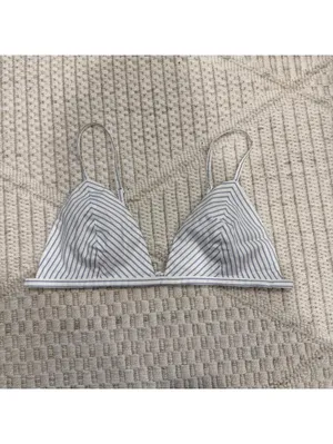 Skims Cotton Poplin Bralette in Zen Blue Stripe thumbnail 2