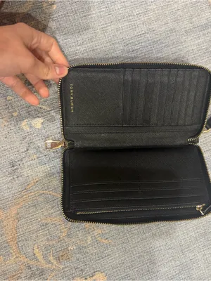 Tory Burch Black Leather Continental Zip Wristlet with Gold Logo thumbnail 2