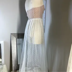 White Fox Boutique Strapless maxi sheer Dress in Pink and White thumbnail 11