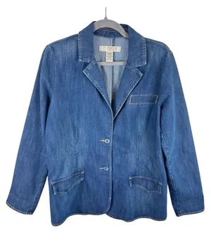 Route‎ 66 Cotton Blend Medium Wash Button Up Collared Jean Jacket Stretch Size L thumbnail 1