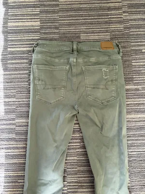 American Eagle Green Ripped Olive Skinny Jeans thumbnail 3