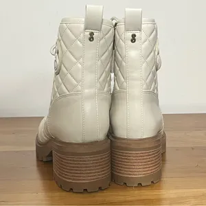 Sam & Libby‎ Women's Otis Quilted Heeled Ankle Boot In Soft Eggshell Size 9 thumbnail 7